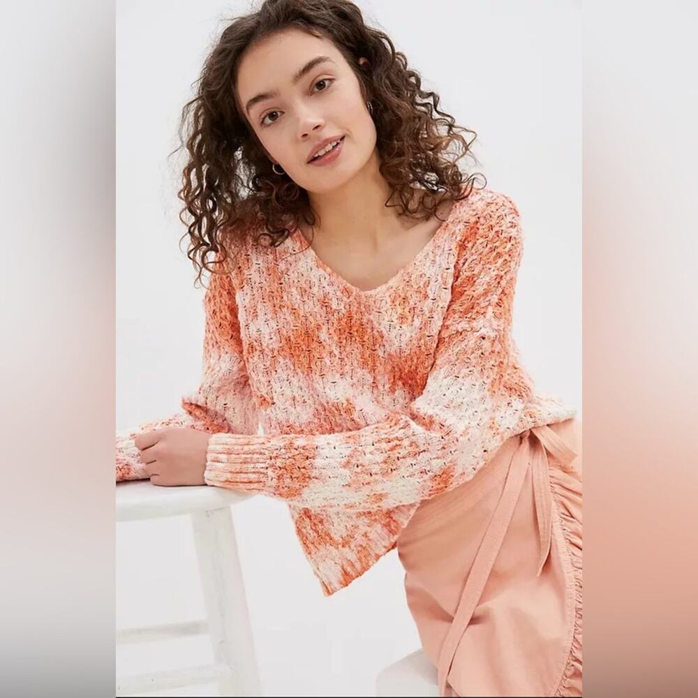 Pilcro Christian Sweater Women Small Orange V-Neck Cotton Knit EUC Anthropologie